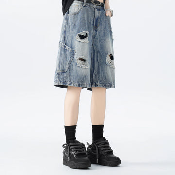 Riolio Distressed Denim Shorts mens Ripped Pocket Streetwear Summer Fashion Trendy Urban Vintage Casual Women Men Comfort Stylis